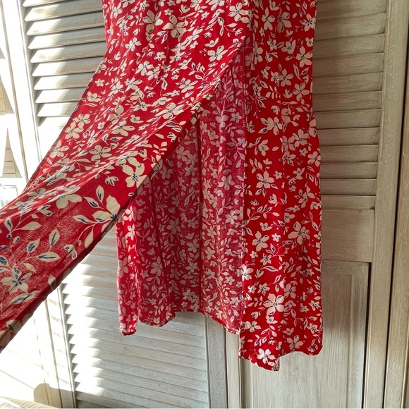 TOP SHOP red & white floral maxi skirt with double slits size:8 - Picture 2 of 11